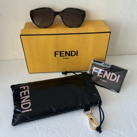 Fendi Designer Cat Eye Sunglasses Brown Gold W Pouch & Box 54mm - Picture 14 of 16